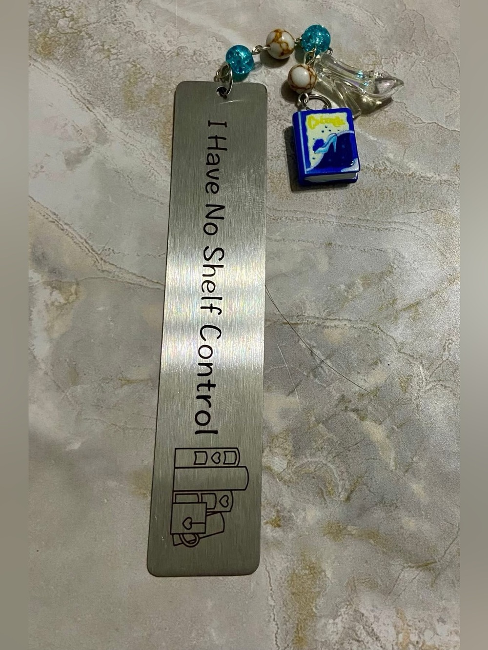 Hand Crafted Silver Bookmark with Blue and Teal Charms